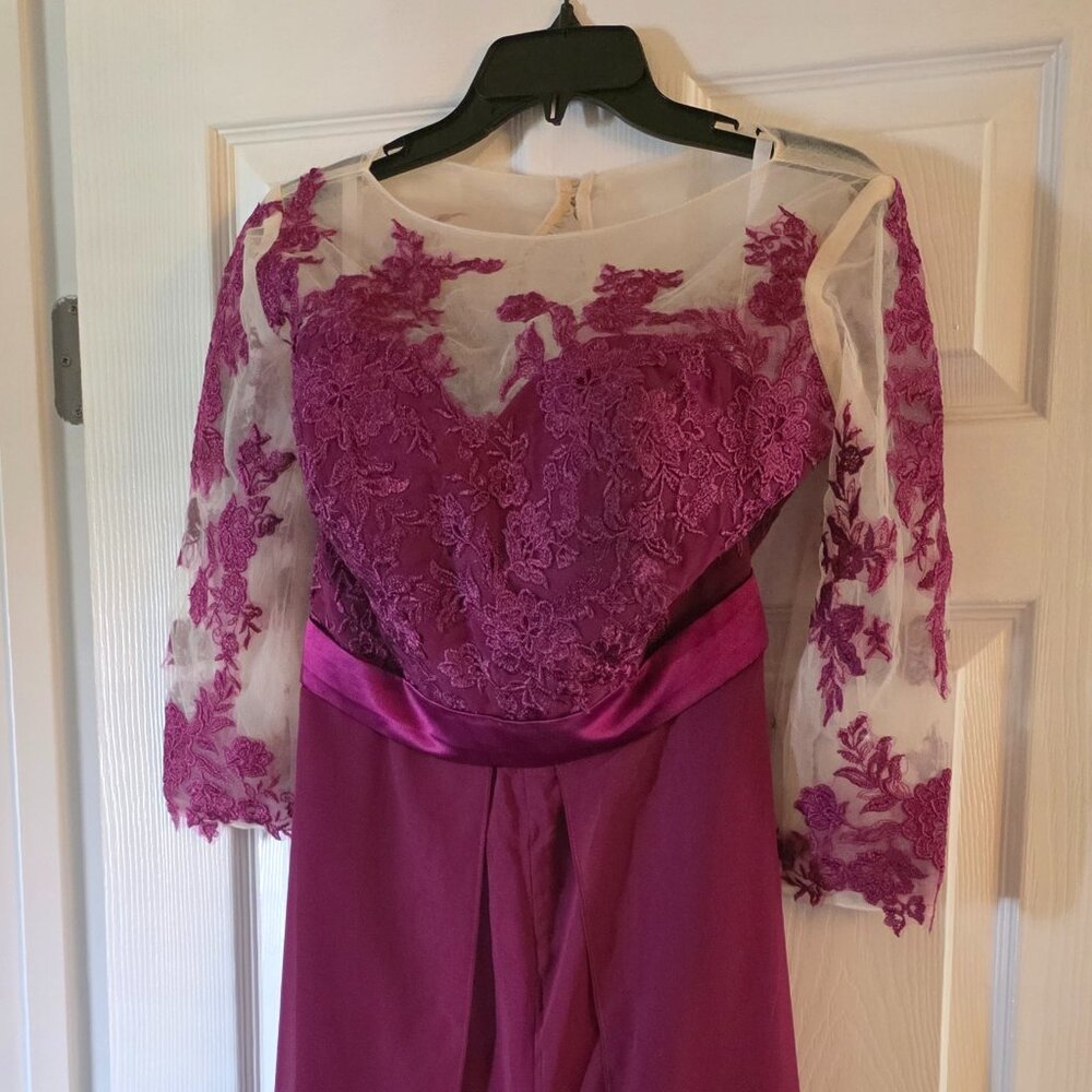 Two Piece Mother of The Bride Wedding Pant Suits with 3/4 Long Sleeves Elegant F